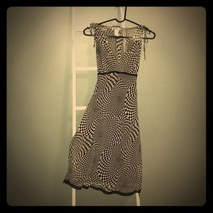 Black/White Lace Trimmed Checkered Dress Midi